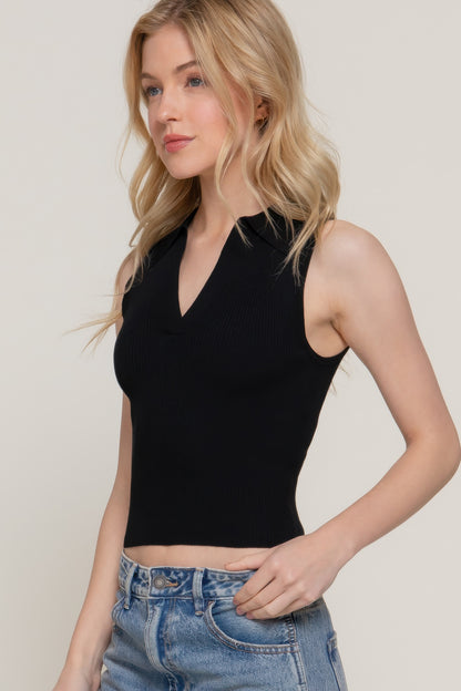 Sleeveless Polo Spring Sweater      