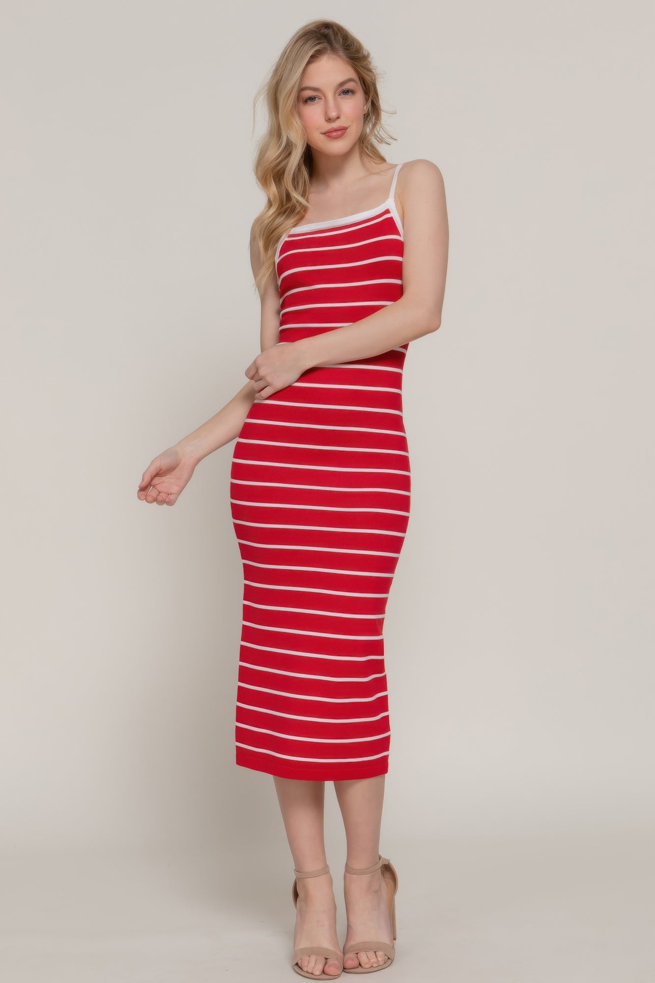 Straight Neck Stripe Spring Sweater Dress        