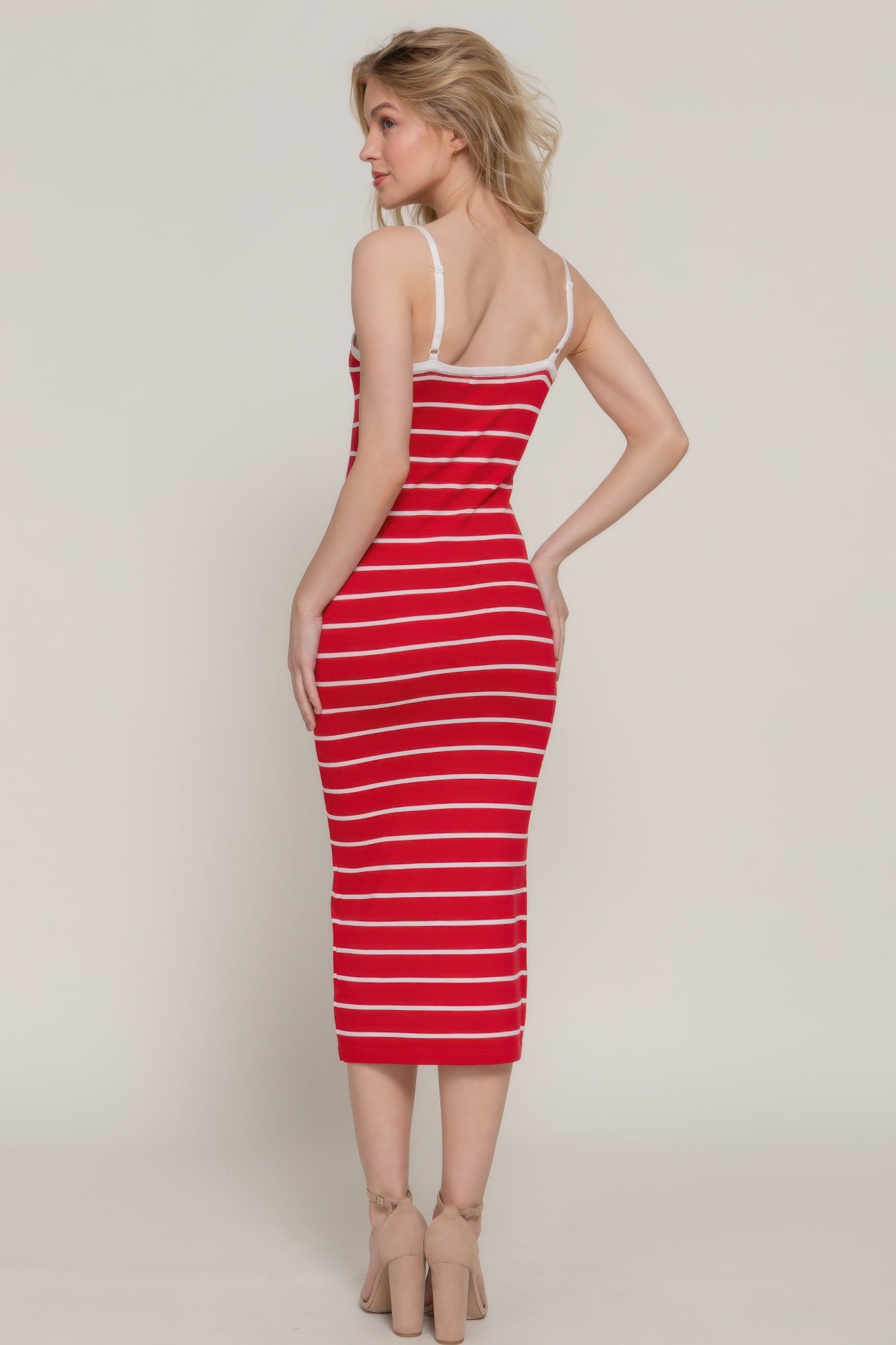 Straight Neck Stripe Spring Sweater Dress        