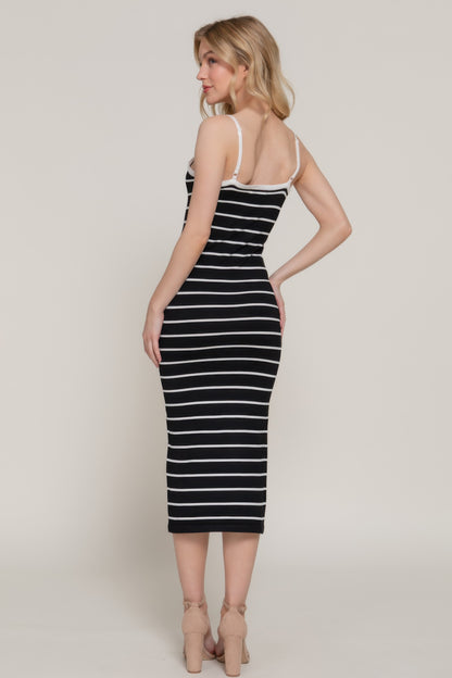Straight Neck Stripe Spring Sweater Dress        