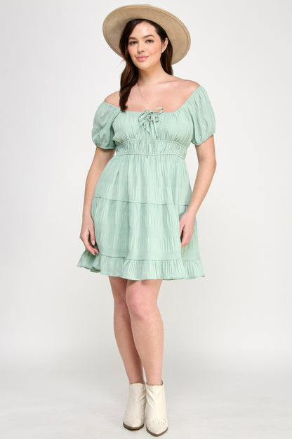 Plus Crinkle Textured Front Tie Mini Dress