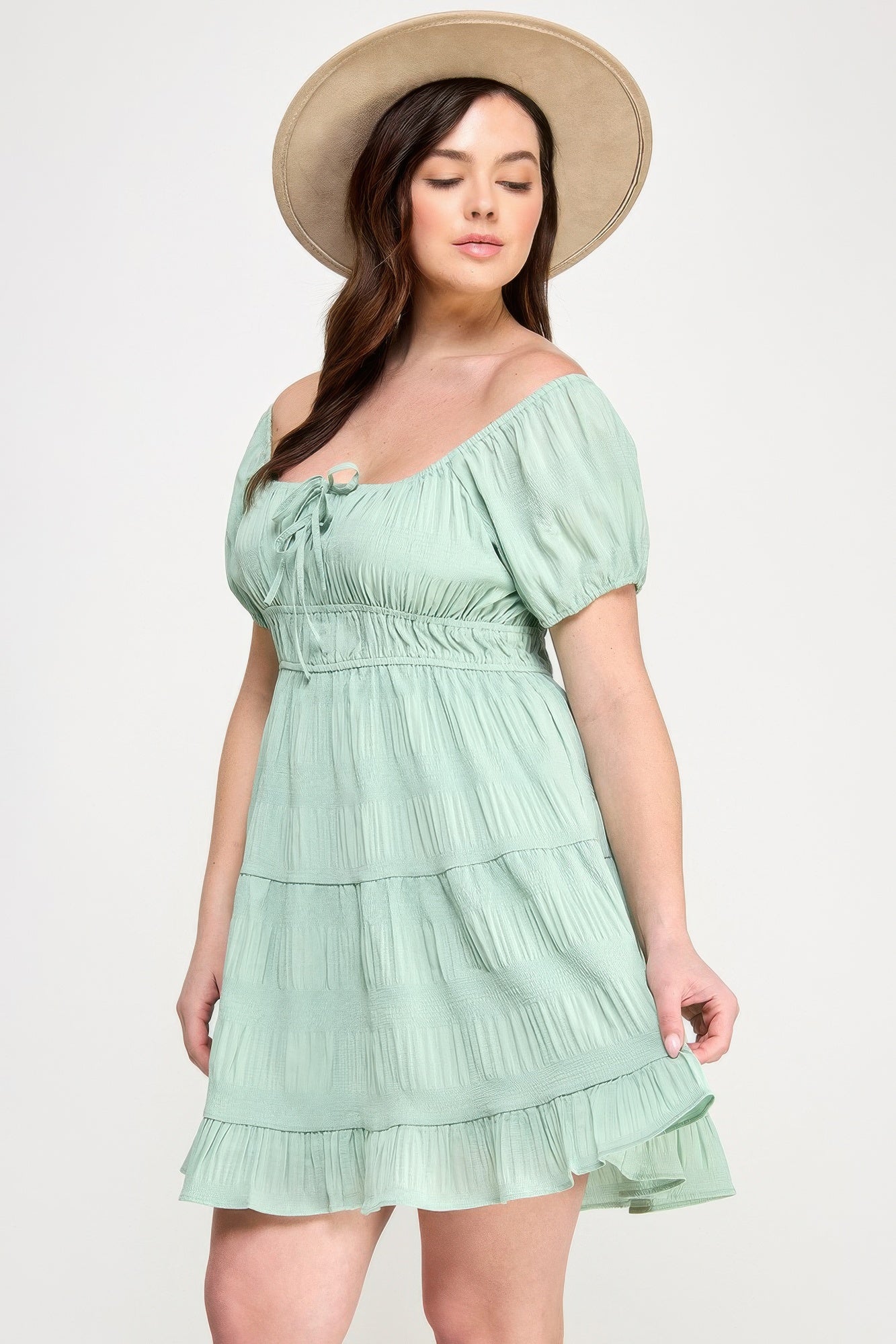 Plus Crinkle Textured Front Tie Mini Dress