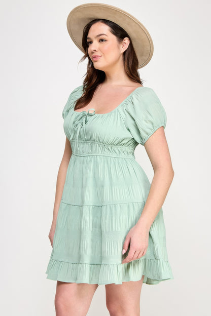Plus Crinkle Textured Front Tie Mini Dress