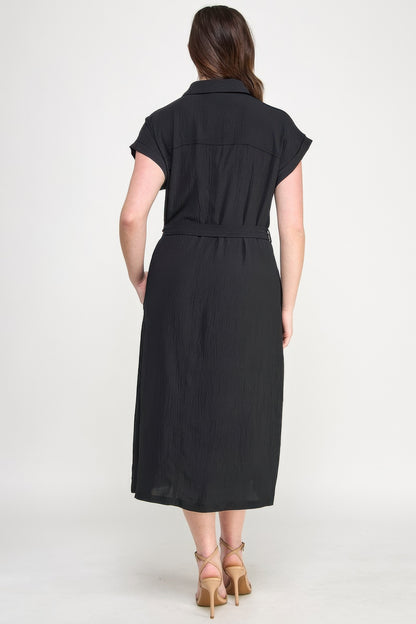 Front Tied Buttoned Short Sleeve Dress          