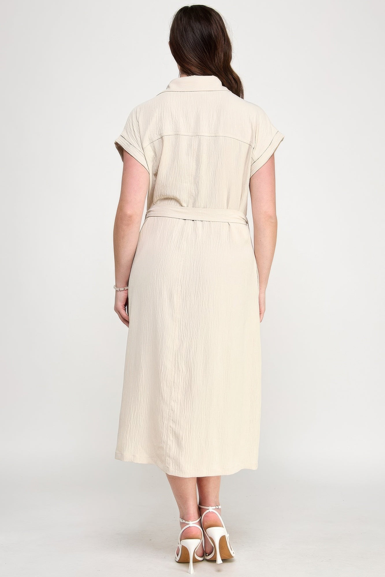 Front Tied Buttoned Short Sleeve Dress          