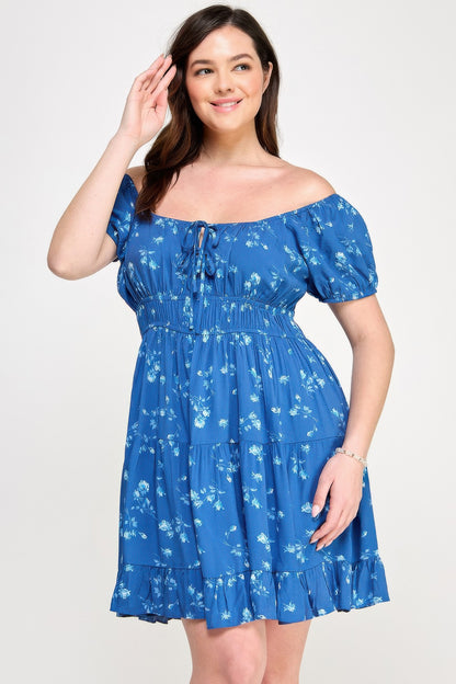 Floral Front-tie Elastic Waist Ruffle Dress 