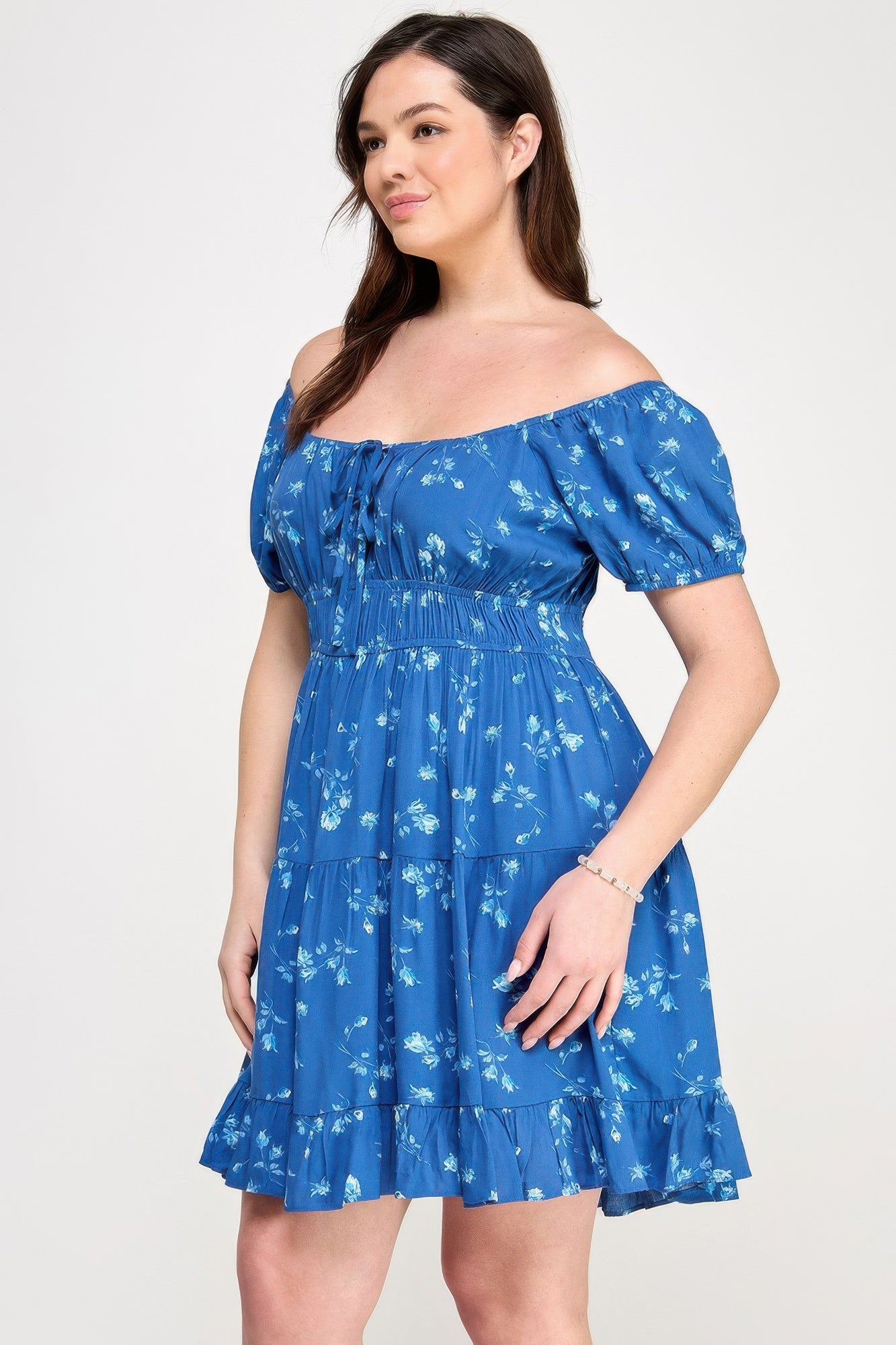 Floral Front-tie Elastic Waist Ruffle Dress 