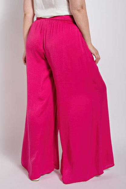 Washed Satin Wide Pants With Waist Smocked