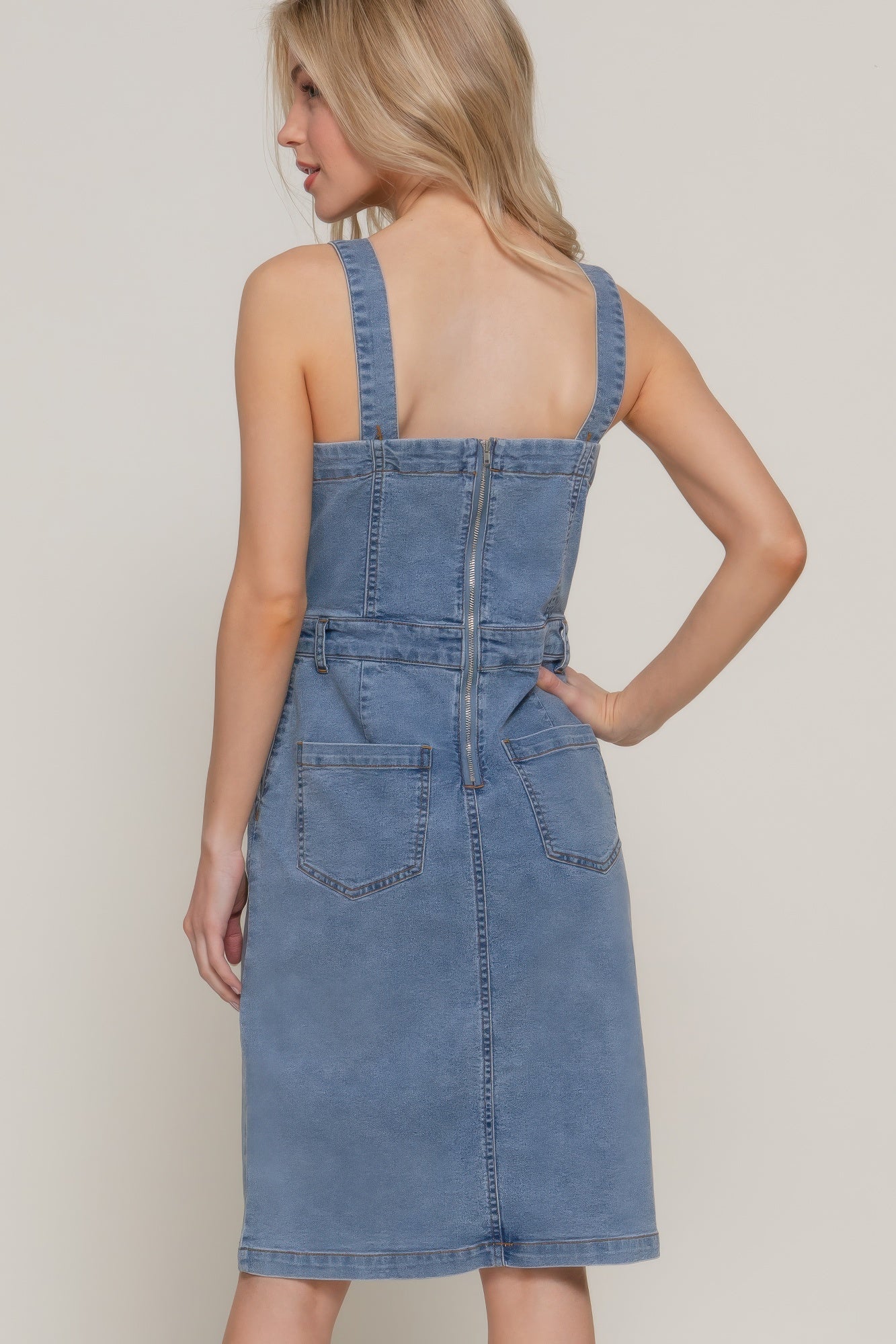 Button Down Placket Stretch Denim Dress         