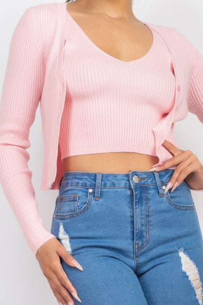 Crop Tank Top & Cardigan Sweater Set