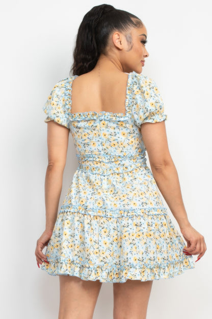 Ruffled Floral Puff Sleeve Dress