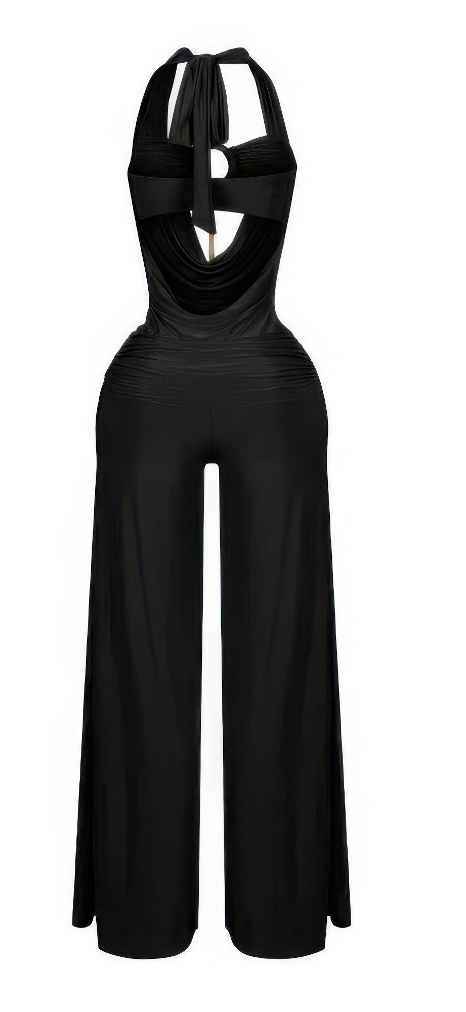 Plunge Cowl Neck Drape Sexy Jumpsuit With O Ring