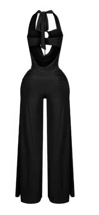 Plunge Cowl Neck Drape Sexy Jumpsuit With O Ring