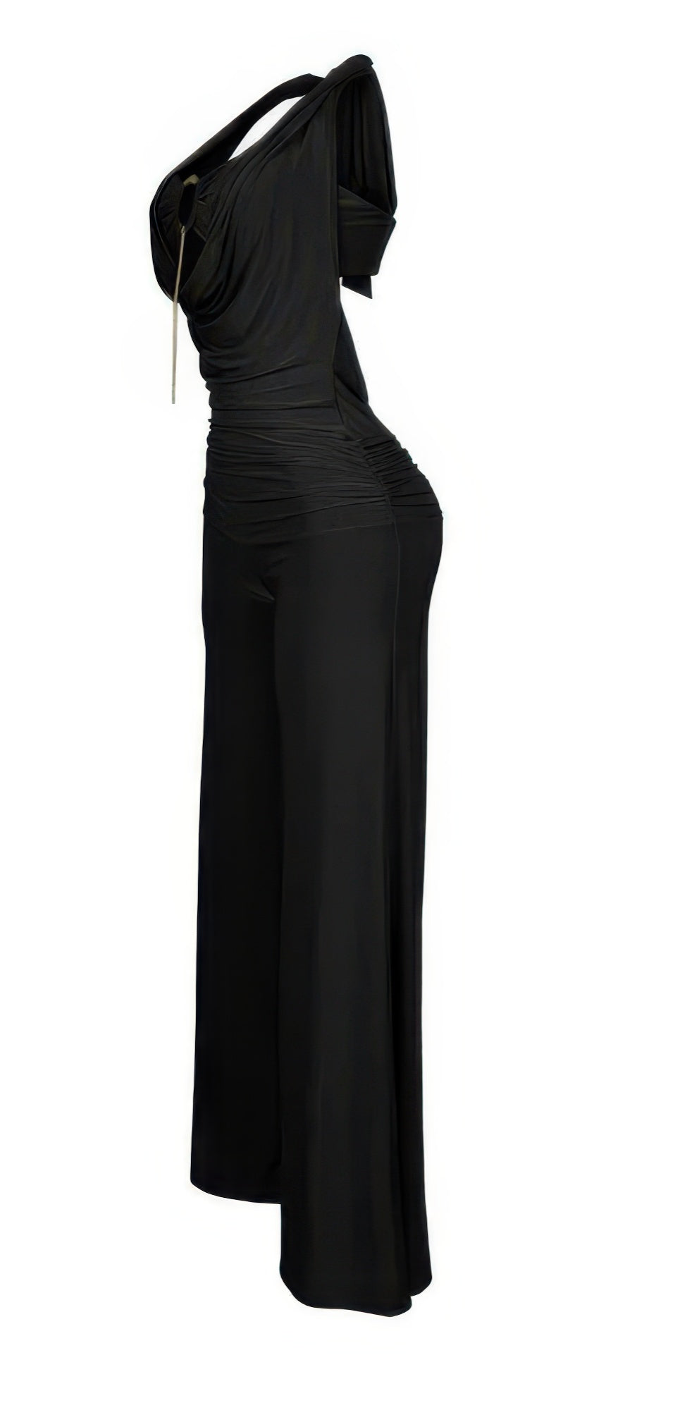 Plunge Cowl Neck Drape Sexy Jumpsuit With O Ring
