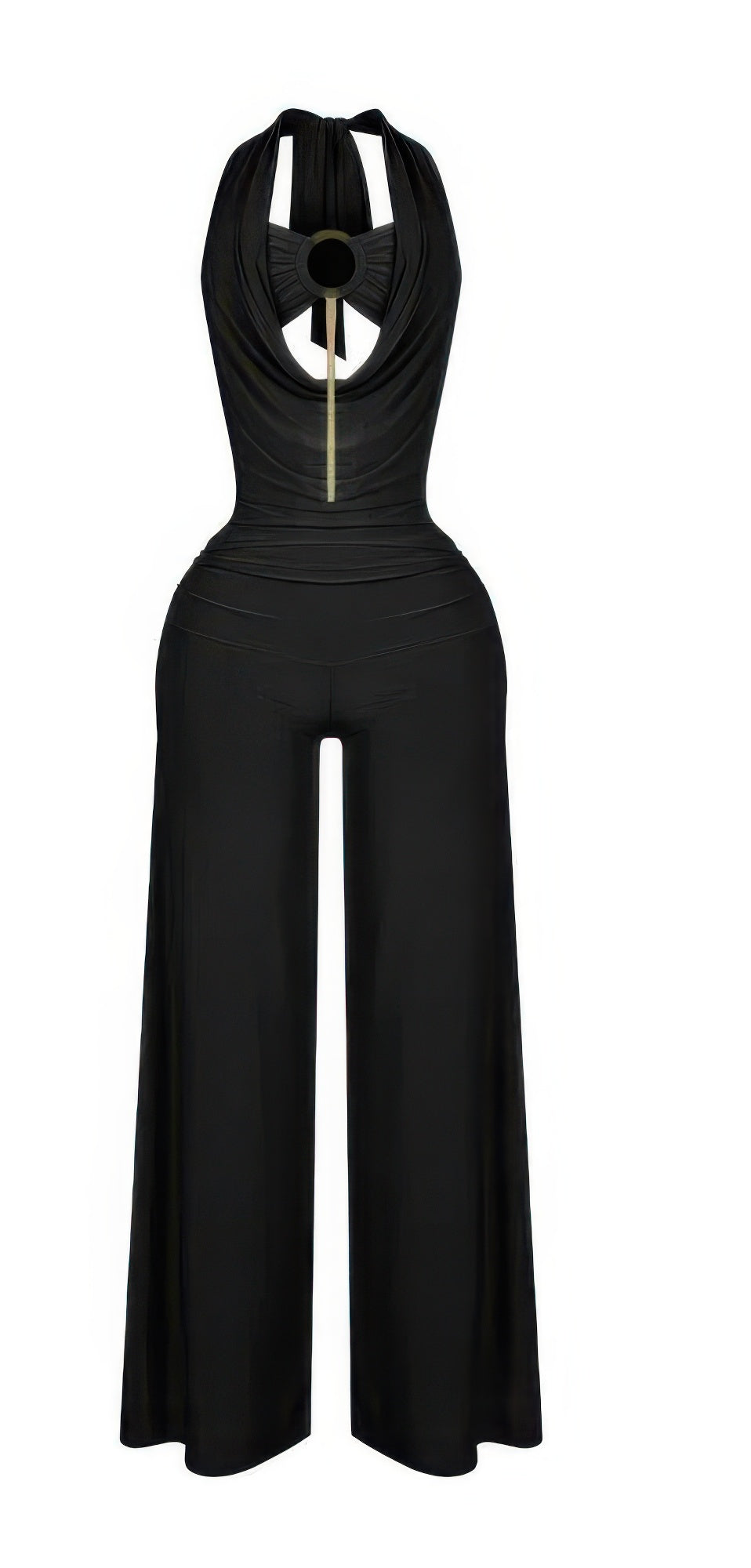 Plunge Cowl Neck Drape Sexy Jumpsuit With O Ring