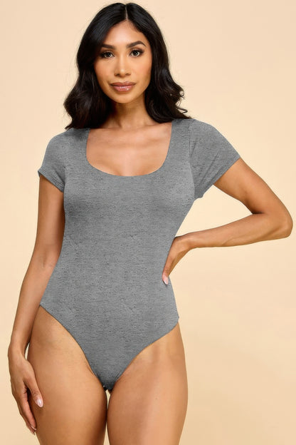 Short Sleeve Scoop Neck Double Layered Bodysuit