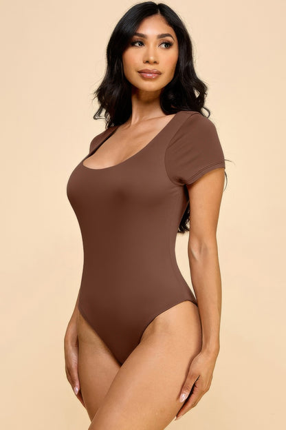 Short Sleeve Scoop Neck Double Layered Bodysuit
