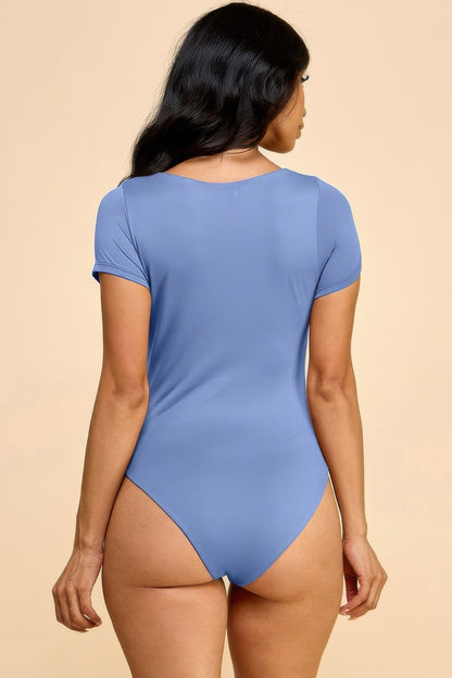 Short Sleeve Scoop Neck Double Layered Bodysuit