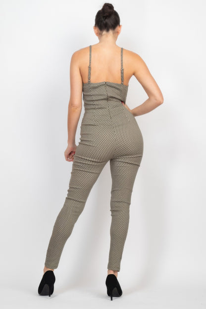 Plaid Sleeveless Zippered Jumpsuit