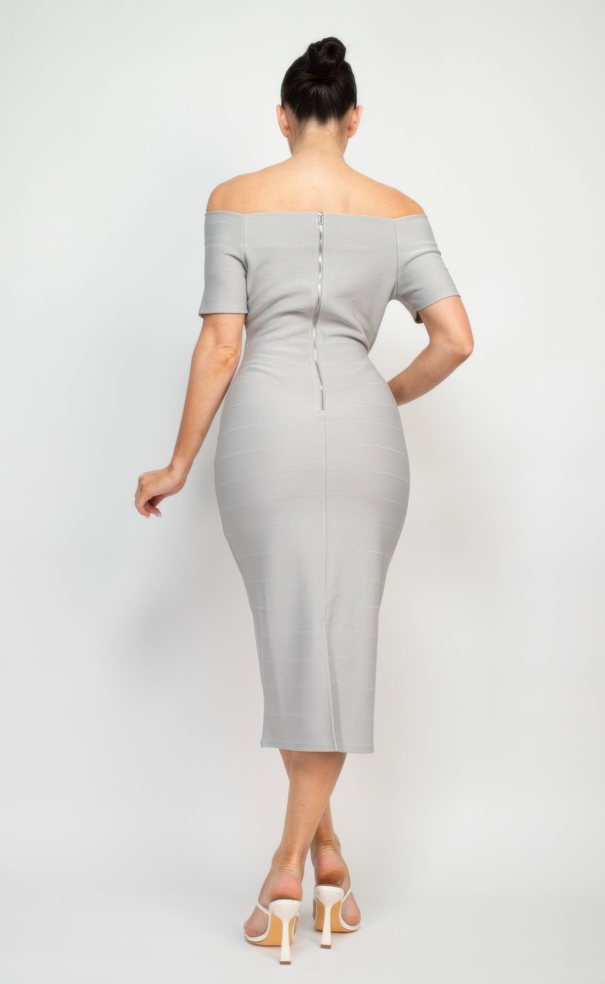 Off Shoulder Zippered Bodycon Dress