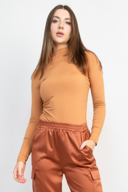 Mock Neck Ruched Solid Top