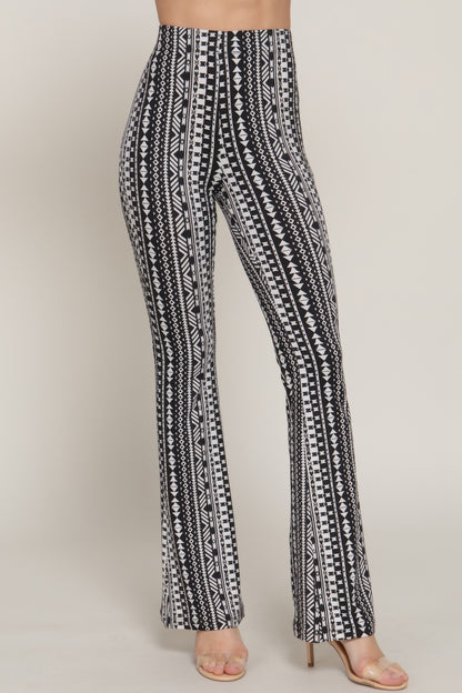 Waist Elastic Slim Flare Print Pants       
