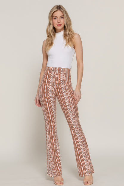 Waist Elastic Slim Flare Print Pants       
