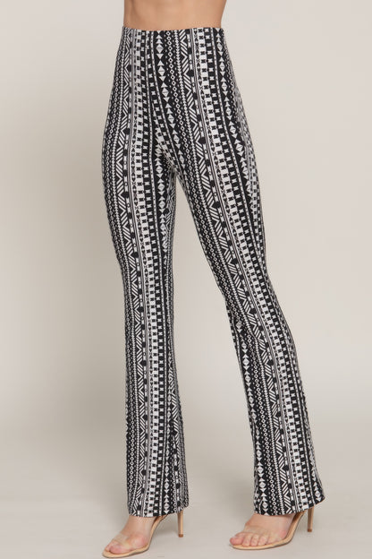 Waist Elastic Slim Flare Print Pants       