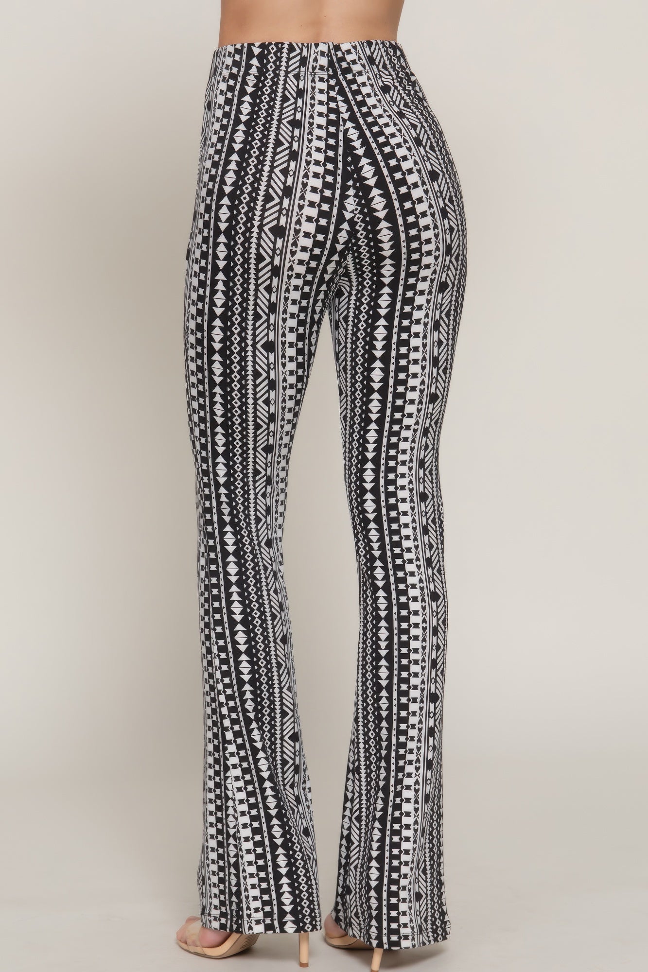 Waist Elastic Slim Flare Print Pants       
