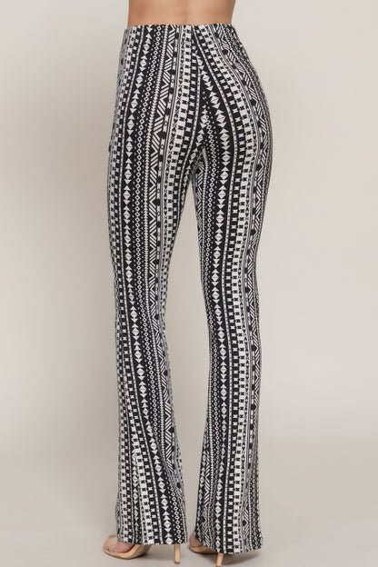 Waist Elastic Slim Flare Print Pants       