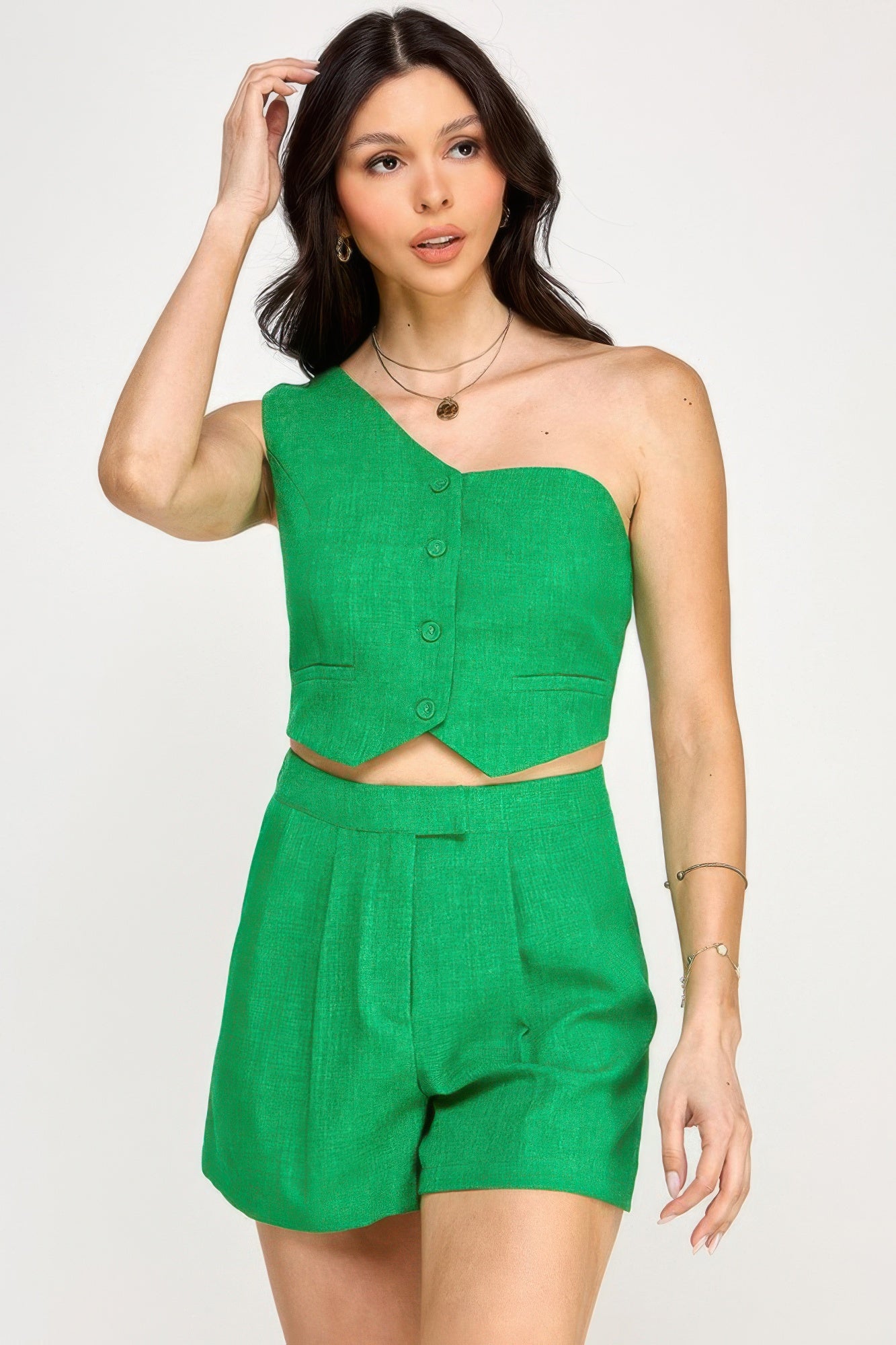 One Shoulder Vest And Shorts Set