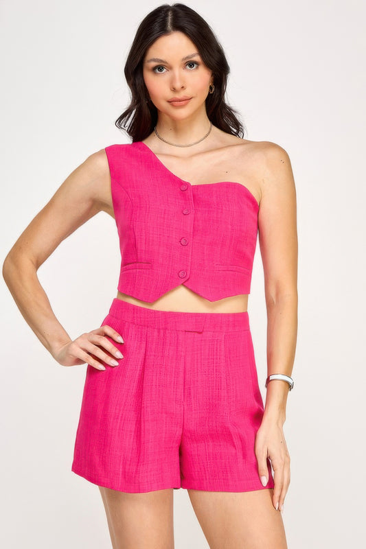 One Shoulder Vest And Shorts Set