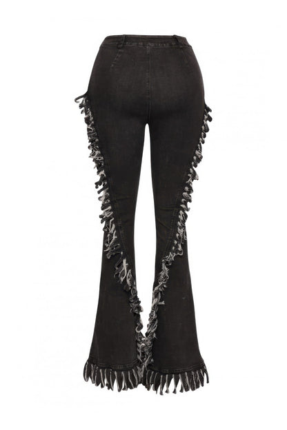 Distressed Fringe Denim Flared Pant