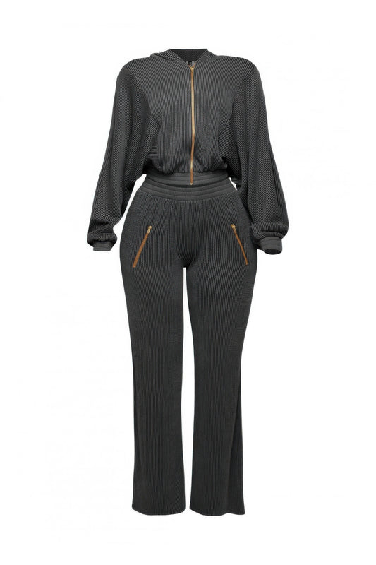 Zipper Closure Hoodie Jacket & Pants Set