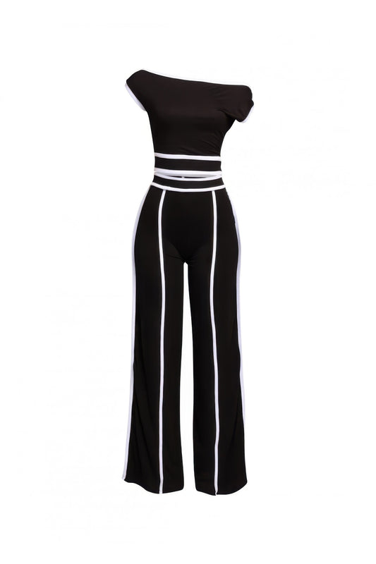 Color Contrast Detailed Off Shoulder Set