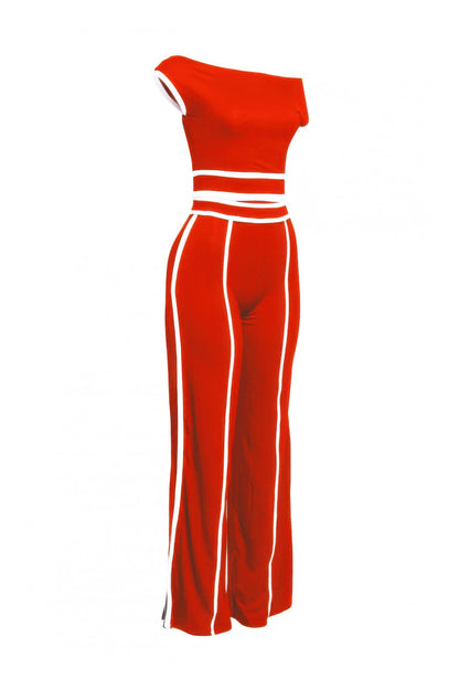 Color Contrast Detailed Off Shoulder Set