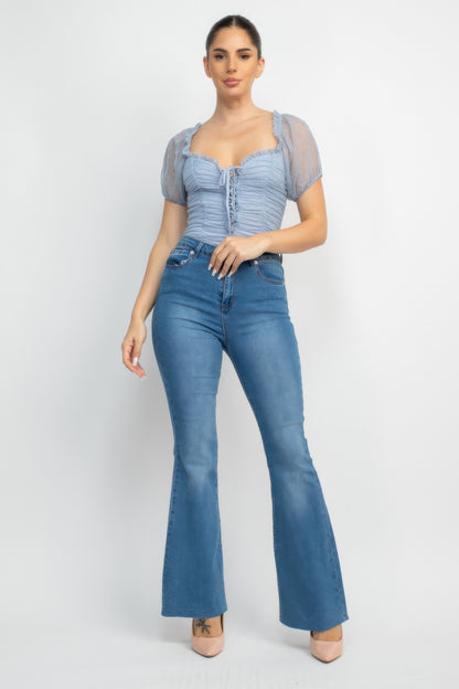 Shirred Mesh Sleeve Bodysuit