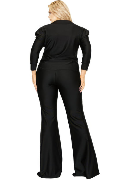 Plus Satin 3/4 Sleeve Wide Leg 2 Piece Set