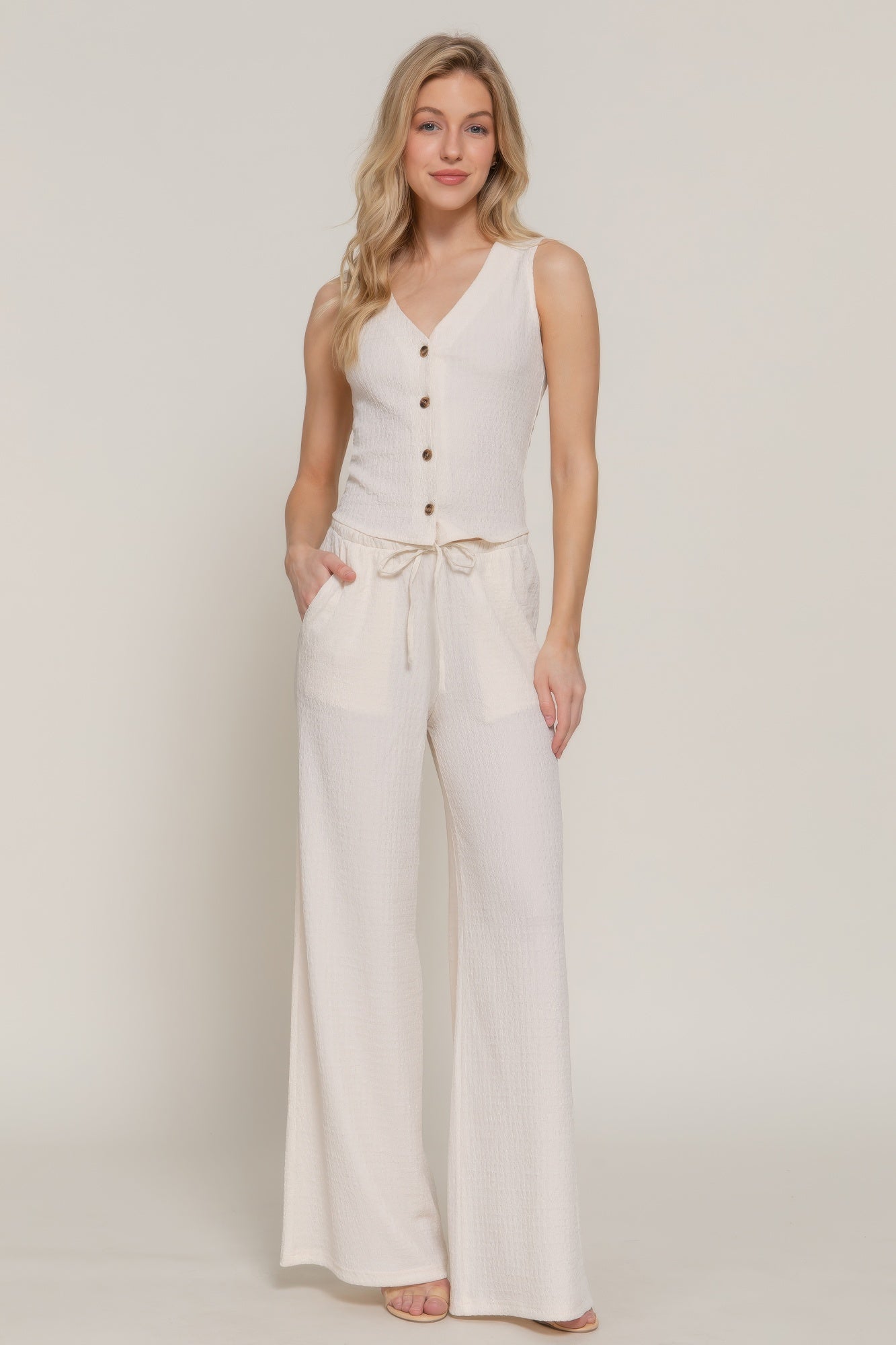 Button Closure Vest & Long Pants Set          