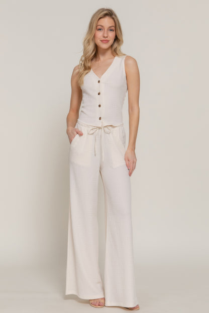 Button Closure Vest & Long Pants Set          