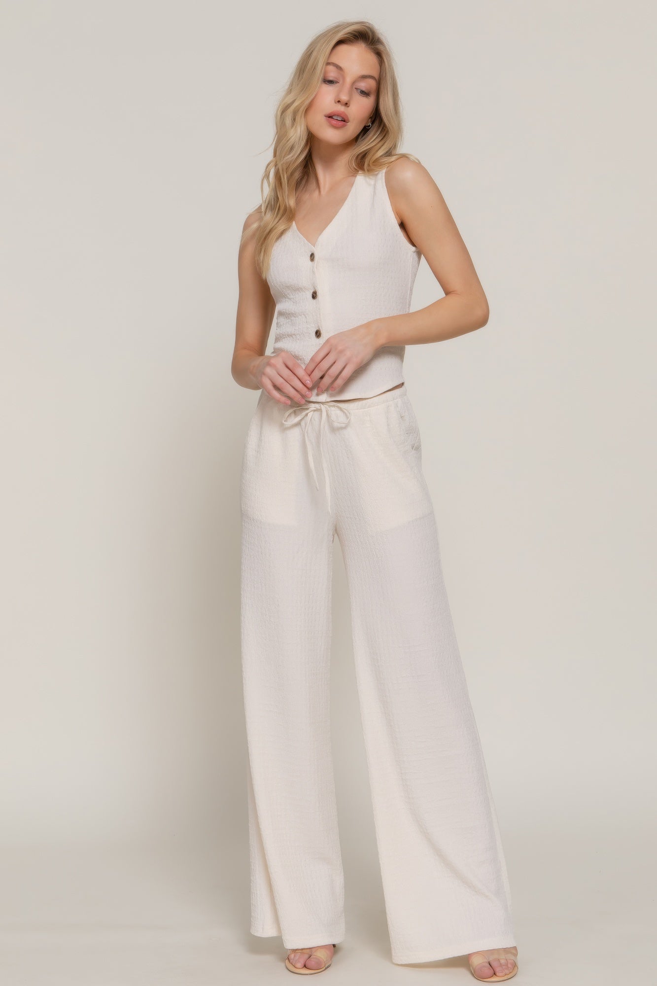 Button Closure Vest & Long Pants Set          