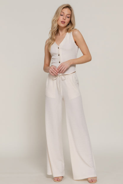 Button Closure Vest & Long Pants Set          