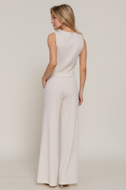 Button Closure Vest & Long Pants Set          