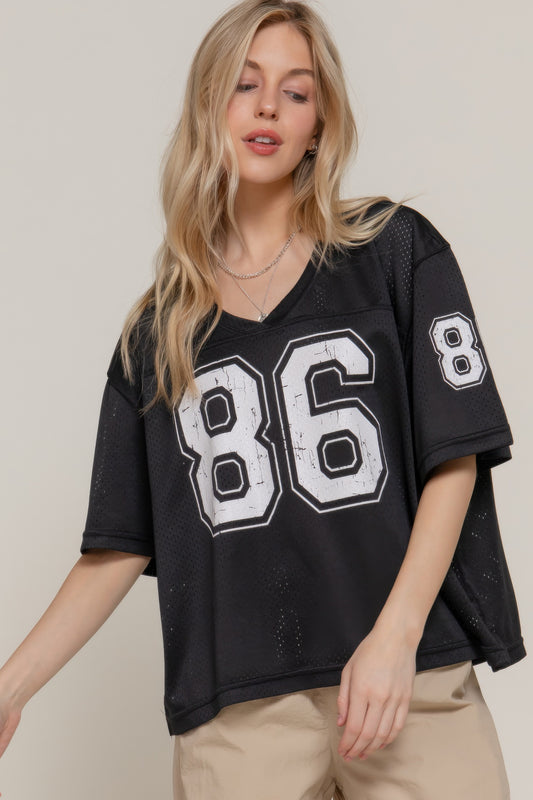 Silk Screen Print Mesh Oversize Basball T-shirt       