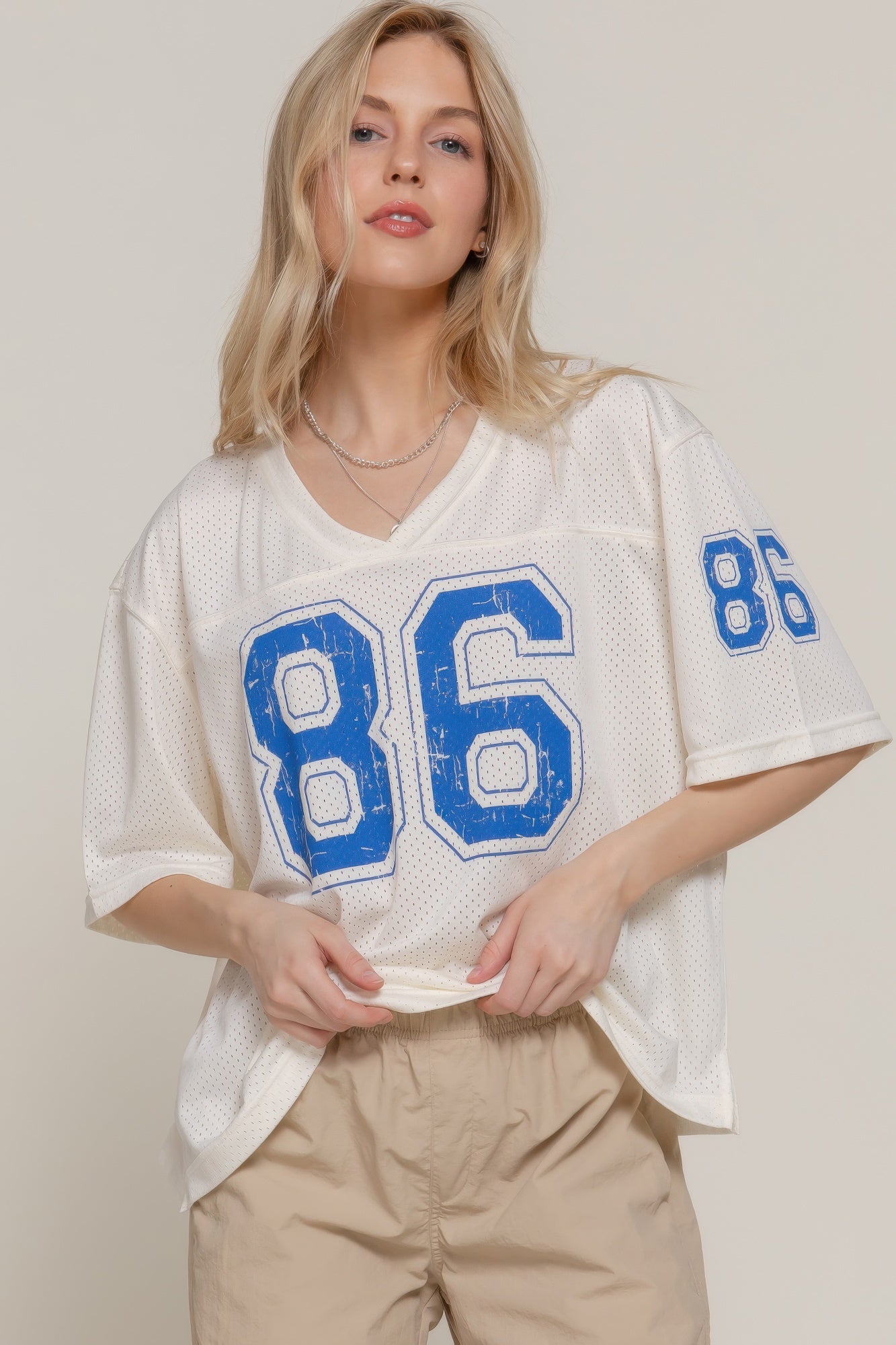 Silk Screen Print Mesh Oversize Basball T-shirt       