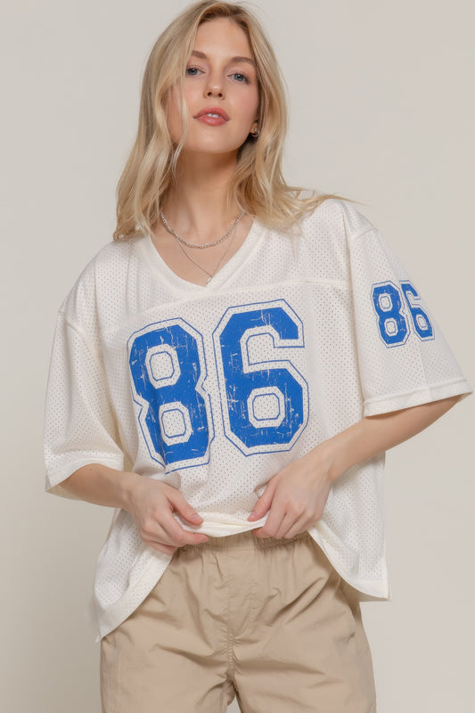 Silk Screen Print Mesh Oversize Basball T-shirt       