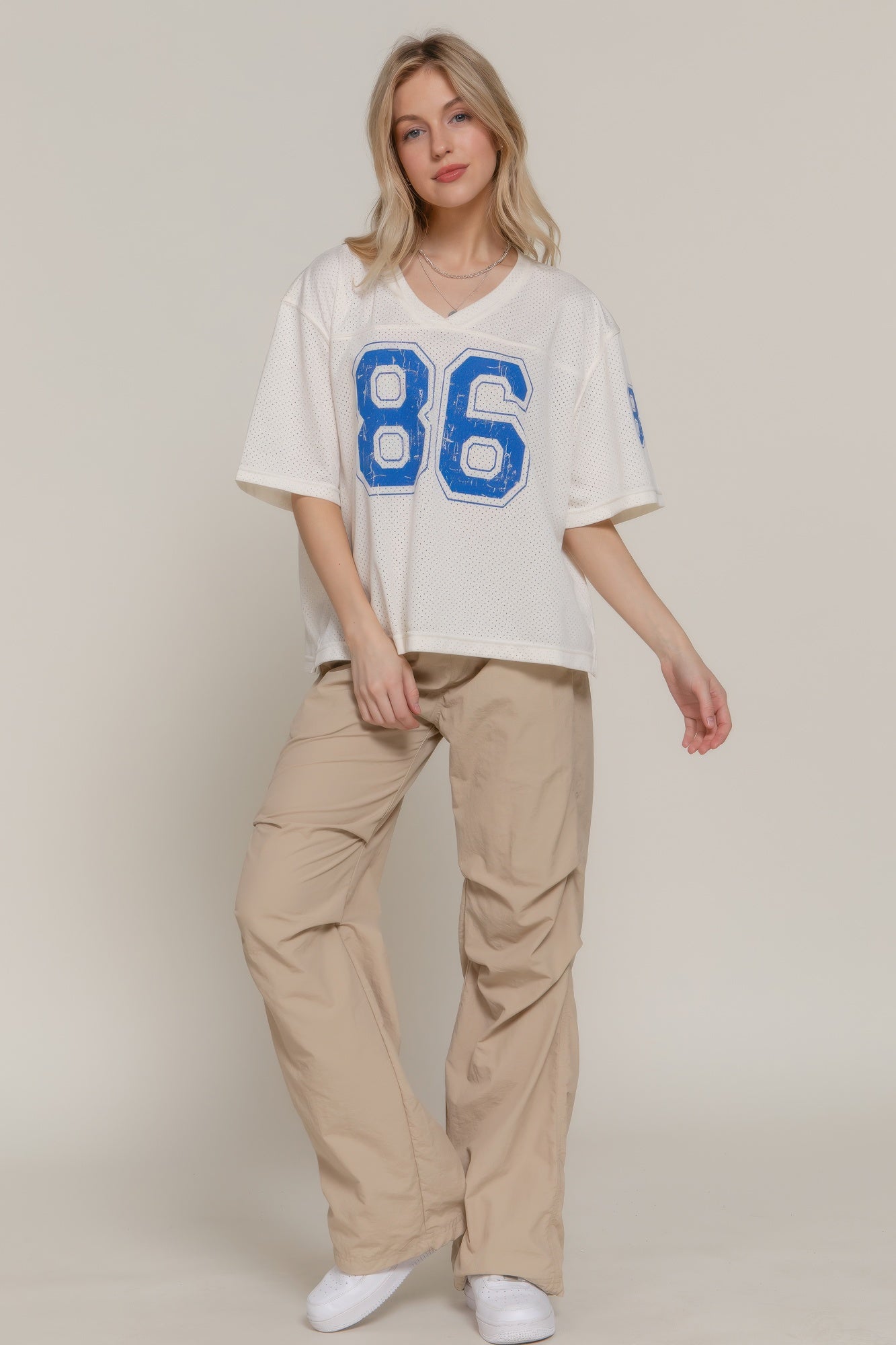 Silk Screen Print Mesh Oversize Basball T-shirt       