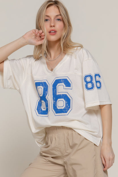 Silk Screen Print Mesh Oversize Basball T-shirt       