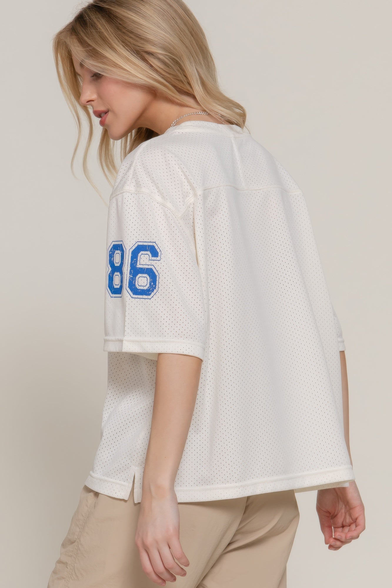 Silk Screen Print Mesh Oversize Basball T-shirt       