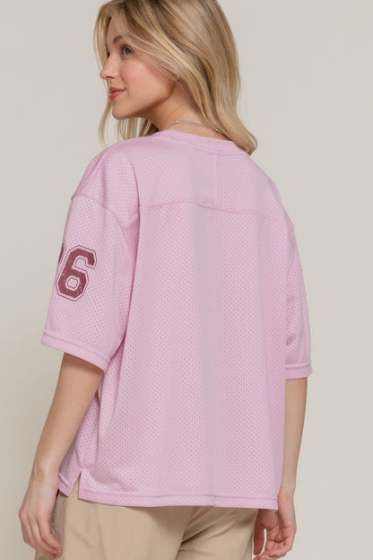 Silk Screen Print Mesh Oversize Basball T-shirt       